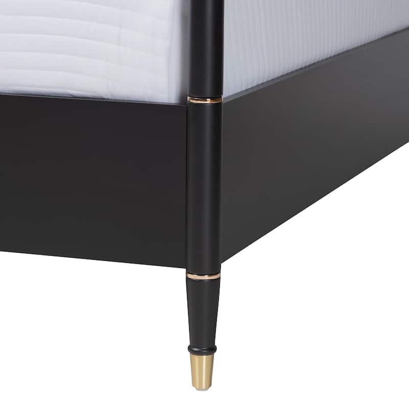 Baxton Studio Tamra Four-Poster Platform Bedroom Set - Black Wood Bed Frame with Matching Accents, Modern Transitional Furniture