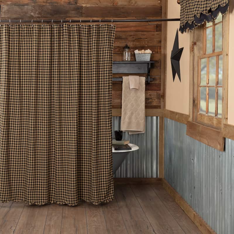 Primitive Bath VHC Check Shower Curtain Rod Pocket Cotton