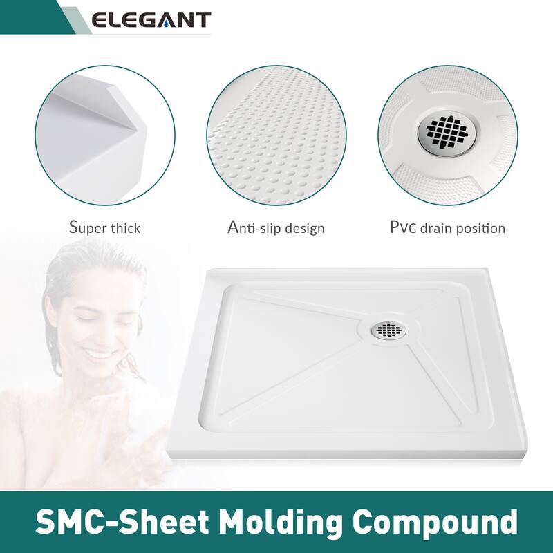 Elegant Square Shower Base in White Corner Drain Anti-slip Acrylic Quarter Shower Pan