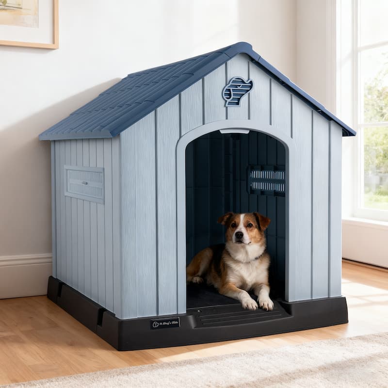 BOSSIN Insulated Dog House, Outdoor & Indoor Use with Elevated Floor, Waterproof & Durable Plastic Design for All Size Dogs
