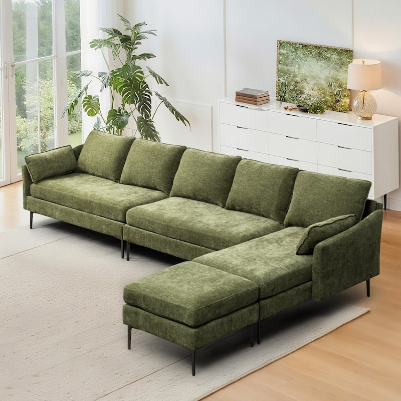 Modern Chenille Sectional Sofa with Reversible Chaise and Ottoman, Perfect for Living Rooms with Sleeper Function