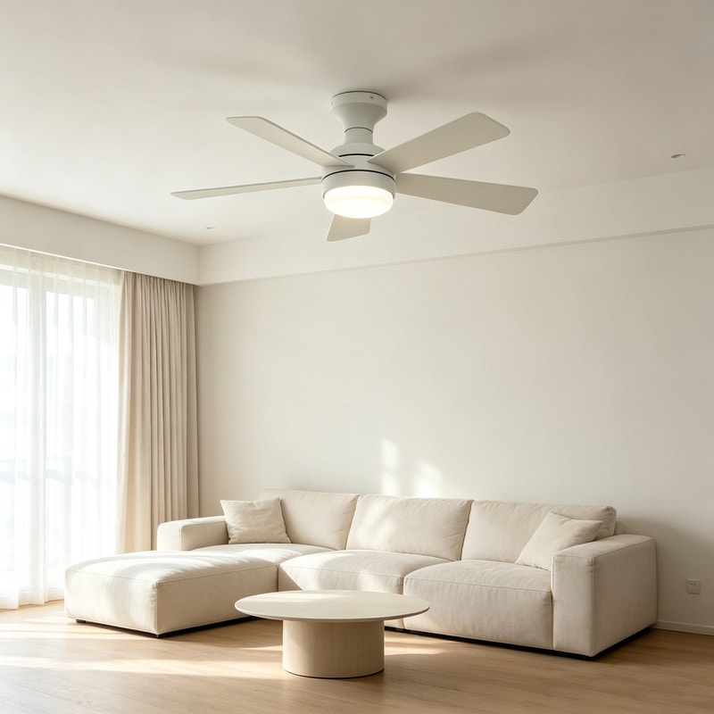 42 Inch White Low Profile Ceiling Fan with Light and Remote Controlled Dimmable LED Flush Mount Fan for Bedroom Living Room
