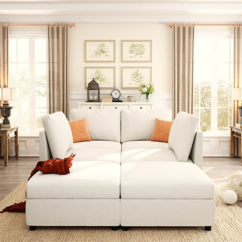 123" U-Shape Modular Sectional Couch with Storage Function, Ottoman