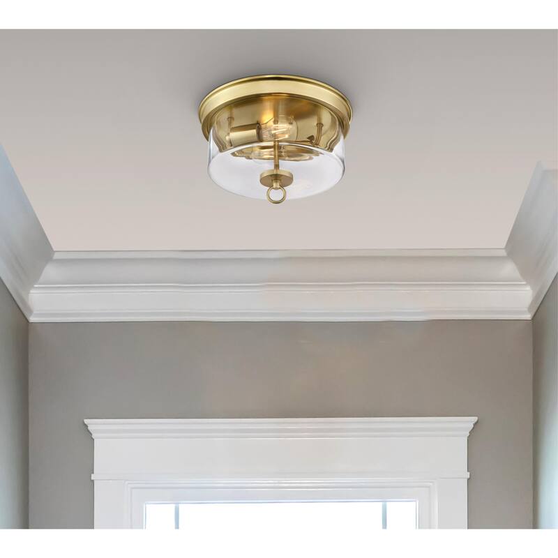 Westinghouse Lighting Lebanon 12 Inch, Two Light Flush Mount Ceiling Fixture, Champagne Brass Finish, Clear Glass - 12-Inch