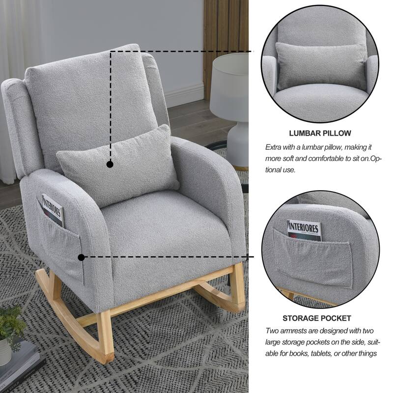 27.5 "W Modern Accent High Back Living Room Casual Armchair Rocker with One Lumbar Pillow