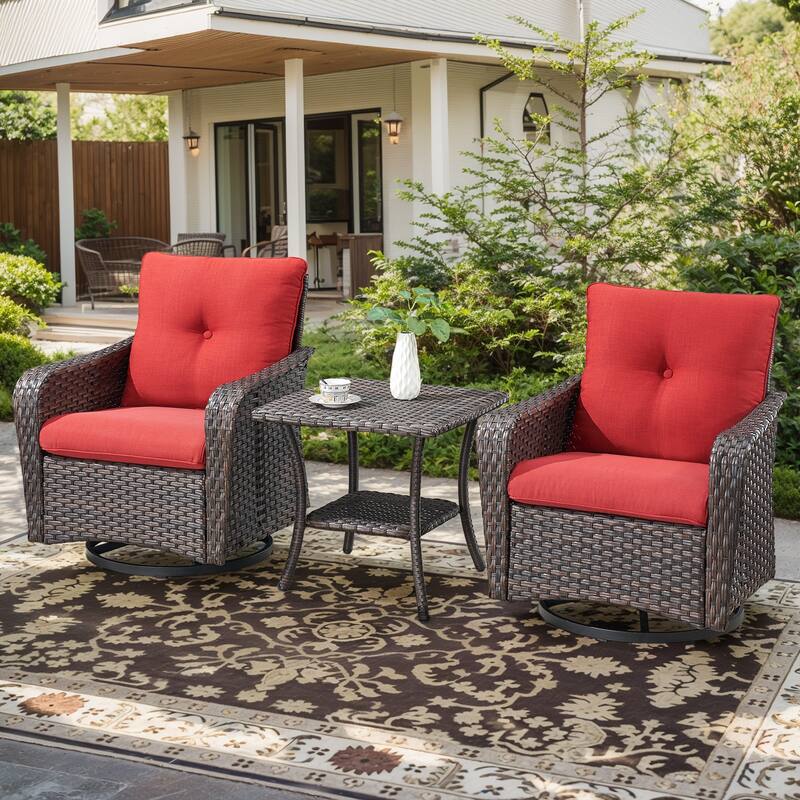 Outdoor Swivel Glider Chairs with Side Table Rocking Chair - Red - Brown
