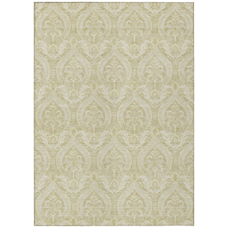 Machine Washable Indoor/ Outdoor Damask Chantille Rug
