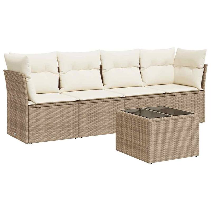 vidaXL Garden Sofa Set Beige PE Rattan, Powder-Coated Steel, Tempered Glass - 21.7 x 21.7 x 14.6
