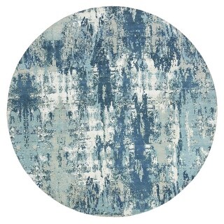 Hand Knotted Blue Modern and Contemporary with Wool & Silk Oriental Rug ...