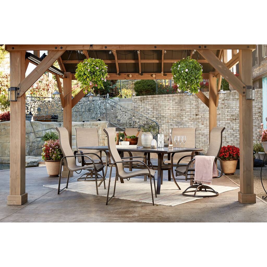 Seagrove II 7-piece Sunbrella Patio Dining Set with 85-inch Rectangular Table - Glider Chairs
