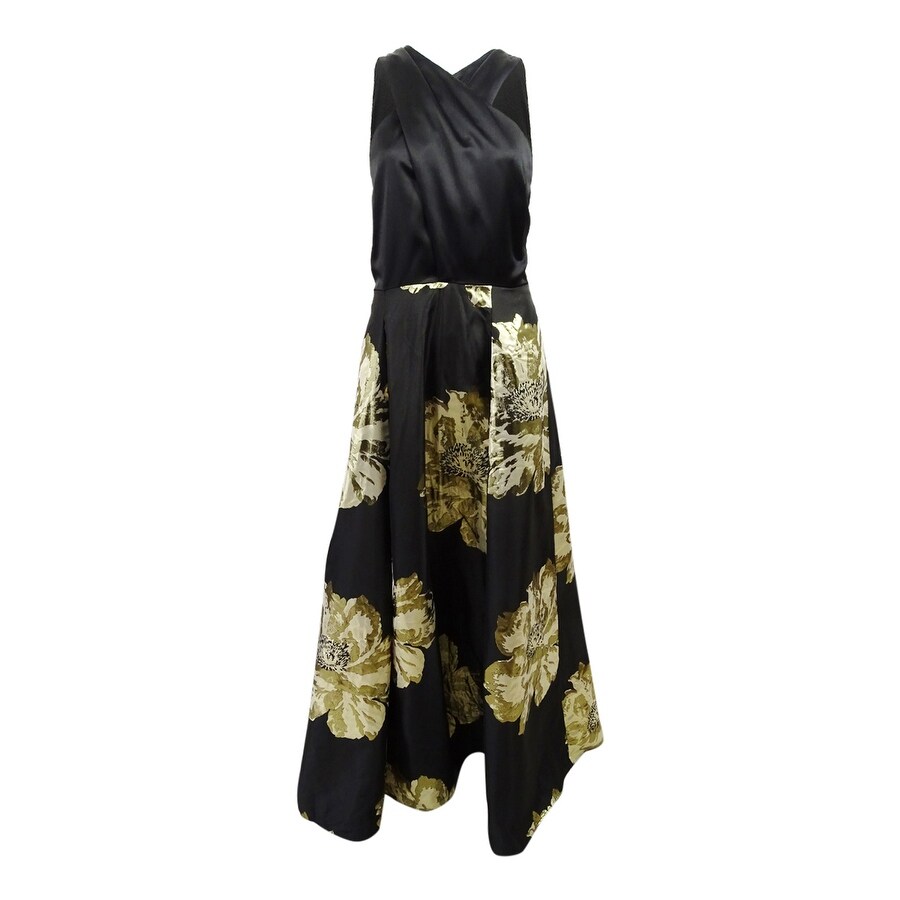 tahari black and gold dress