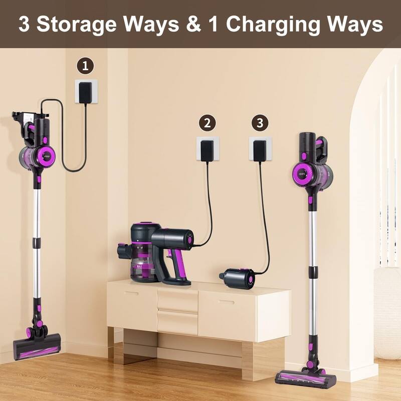 Cordless Vacuum Cleaner, 8-in-1 Stick Vacuum Cleaner, 25Kpa Powerful Suction Vacuum with 45 Mins Runtime Detachable Battery