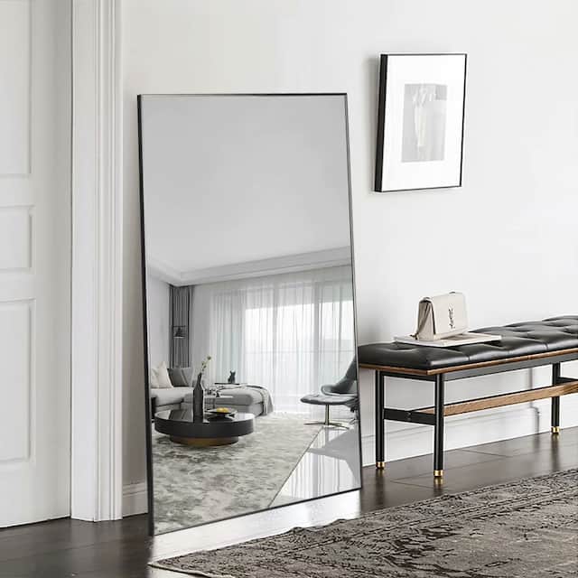 Modern Aluminum Alloy Slim Framed Full-length Floor Mirror - 59x35 - Black