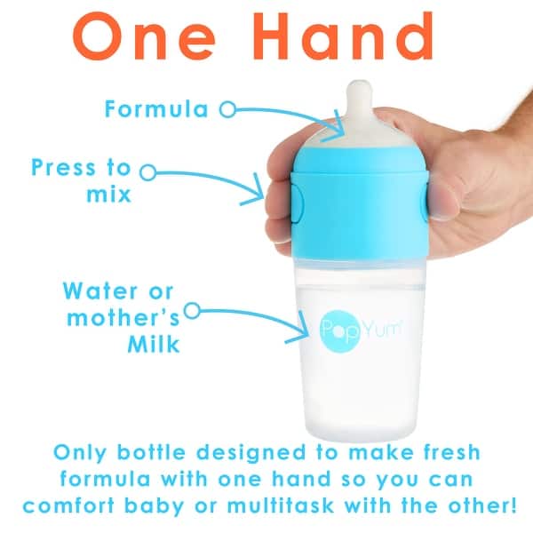 PopYum 9 oz Blue Anti-Colic Formula Making Baby Bottle, 3-Pack (with #2 nipples)