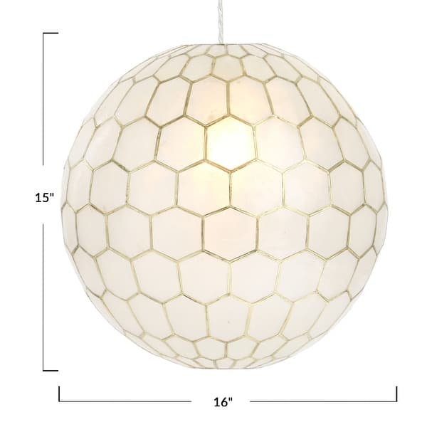 dimension image slide 8 of 9, Capiz Honeycomb Globe Pendant Light