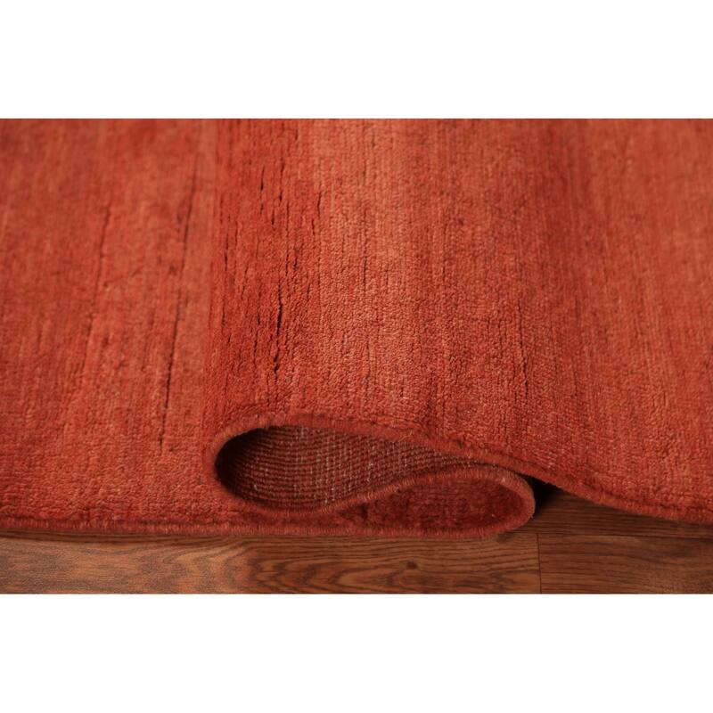 Stripe Orange Gabbeh Modern Rug Handmade Wool Carpet - 3'5" x 4'10"