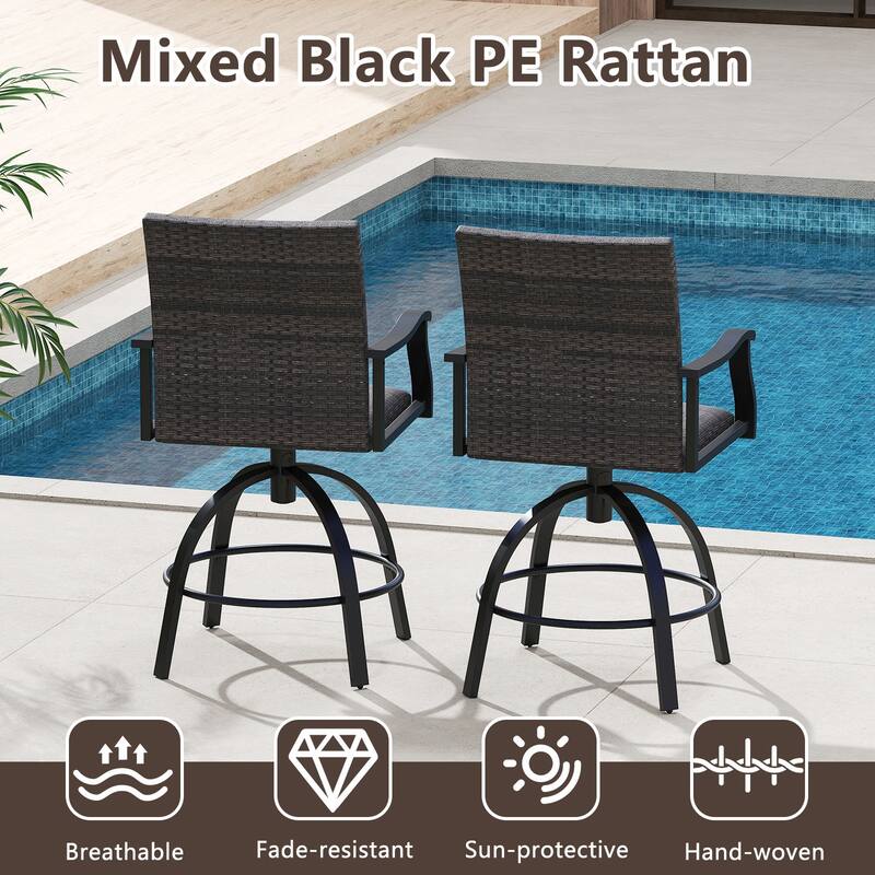 Gymax 3 PCS PE Wicker Patio Swivel Bar Set Table & Chairs w/