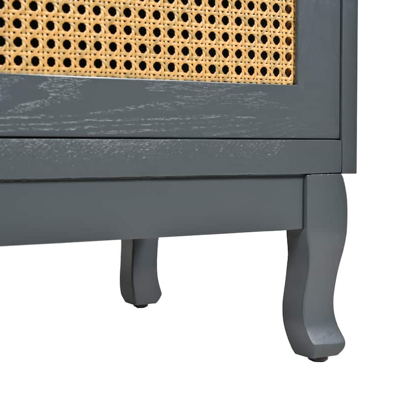 Retro 4-Door Sideboard with Artificial Rattan Doors & Transparent Glass