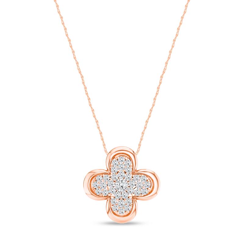 1/5ct TDW Diamond Clover Frame Pendant Necklace in 10k Gold for Women - Rose