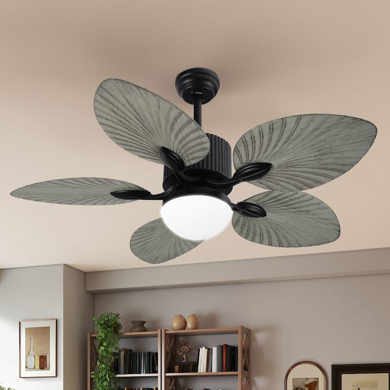 Moasis 44 Inch 5 Blades Tropical Palm Ceiling Fans with Lights and Remote Control - Grey
