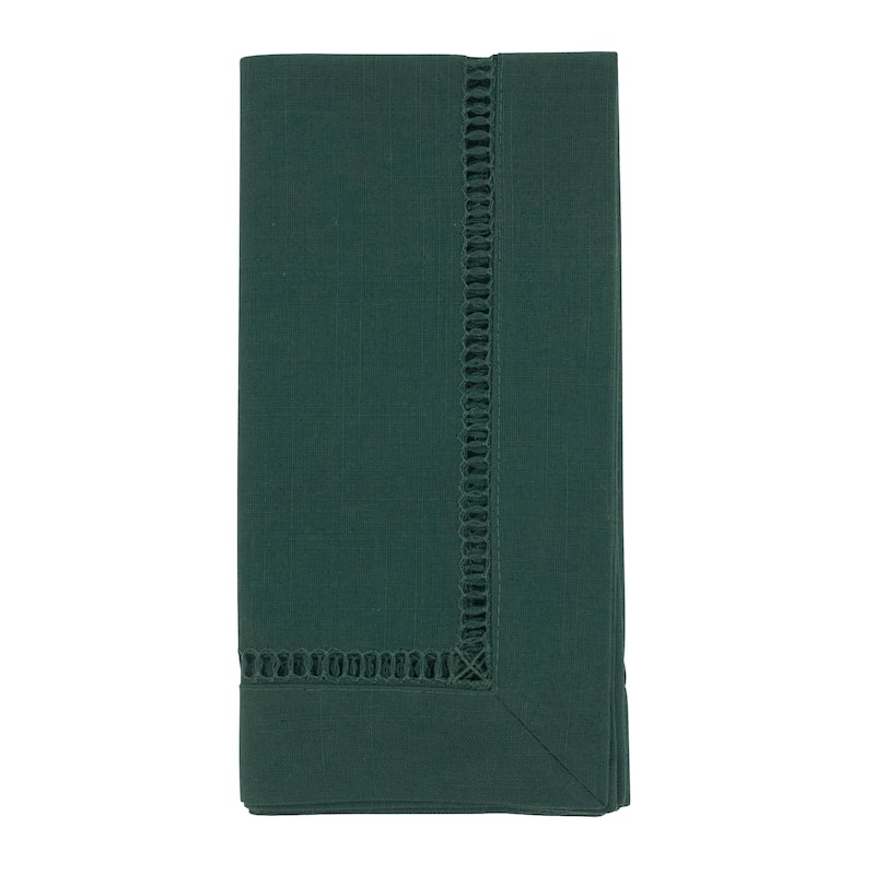 Decorative Napkins (Set of 12) - Stitched Border Detail for Dining and Entertaining - Set of 12 - 20"x20" - Jasper Green