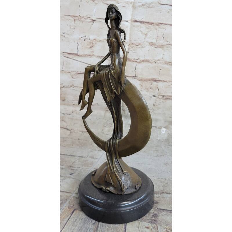 Signed Original Mavchi Venus On The Moon Bronze Sculpture Marble Base Figurine