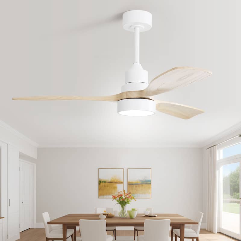Sofucor 48"/52" Indoor Wood Ceiling Fan Light with Remote, Integrated Light Optional