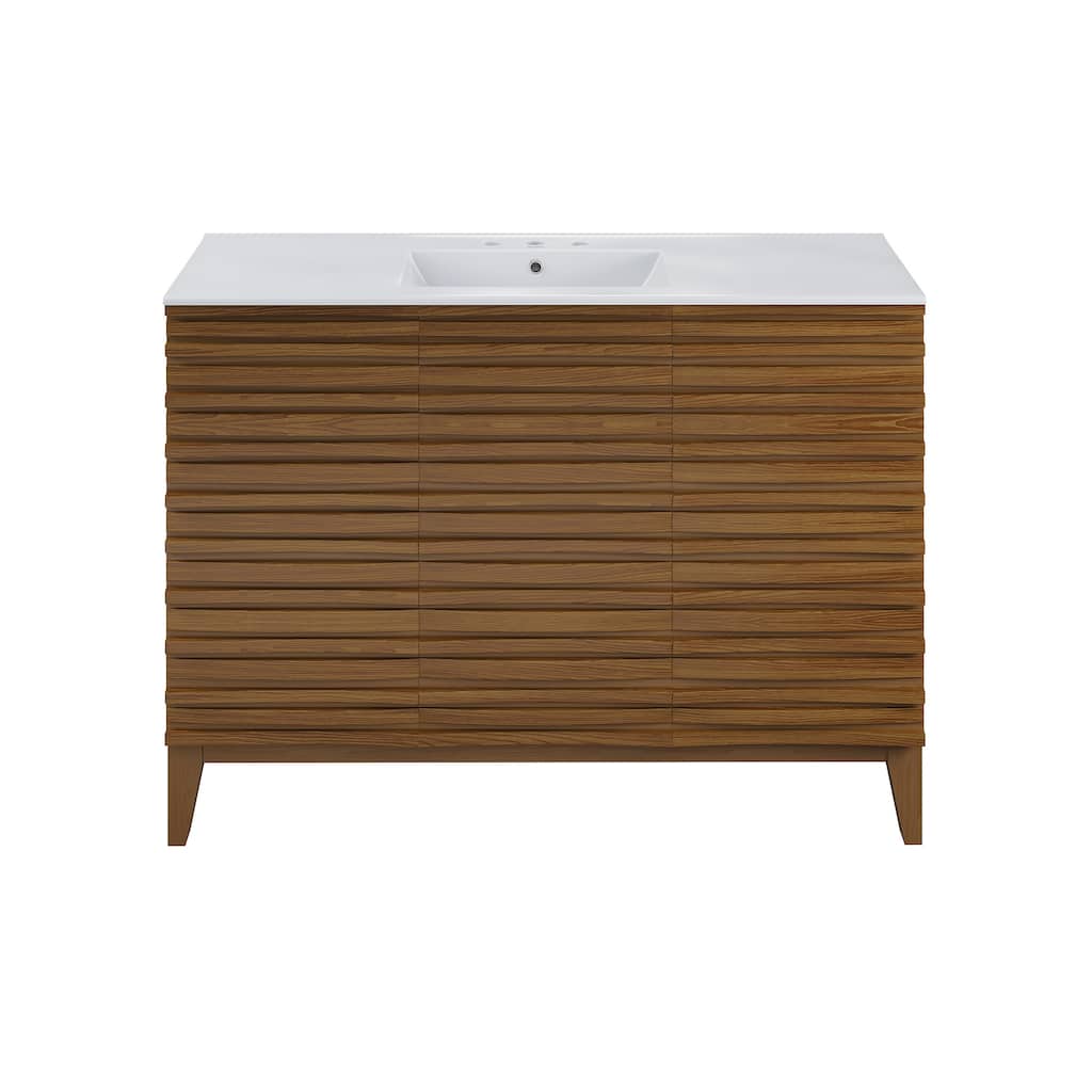 Cascade 48 In. Brown Oak Bathroom Vanity With White, 3-Hole Ceramic Sink Top