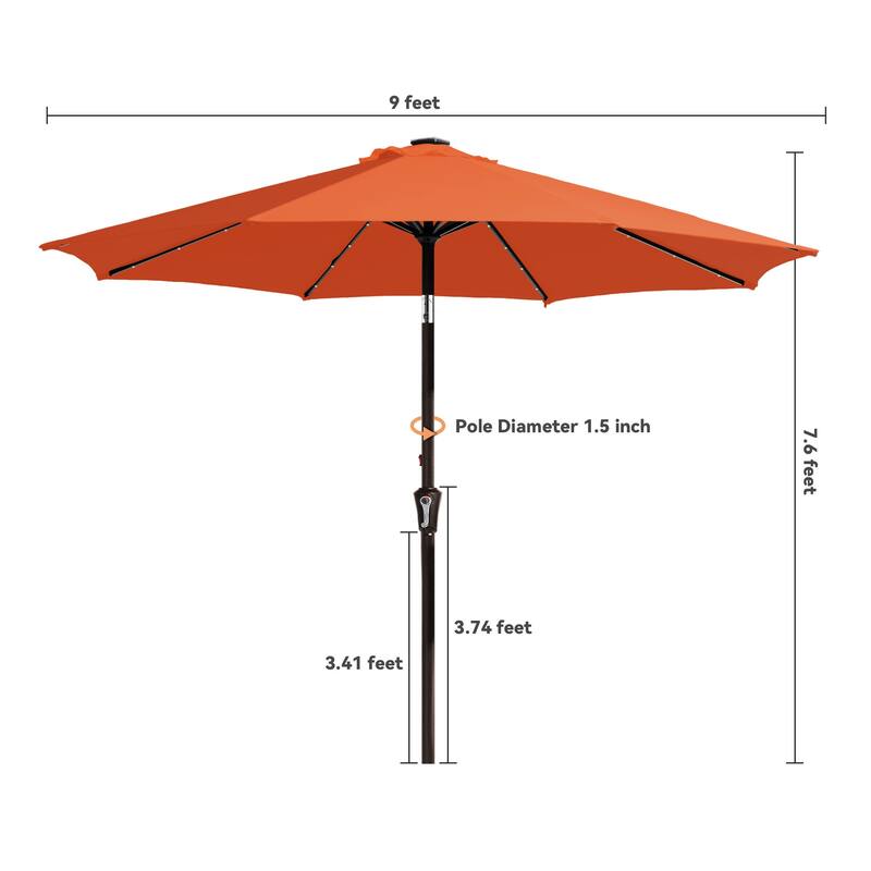9ft Patio Market Umbrella with LED Lights,Crank & Tilt