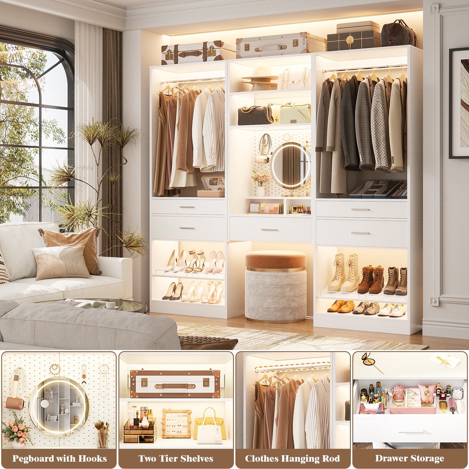 Set of Closet System with Hanging Rod and Shoe Rack,Walk-in