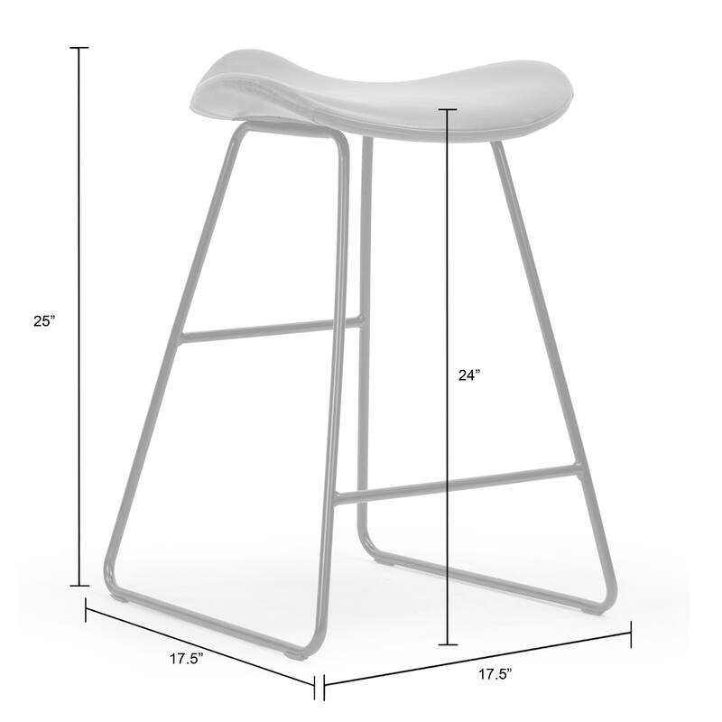 Set of 2 Aoi Grey Faux Leather Backless Counter Stool with Black Metal Legs