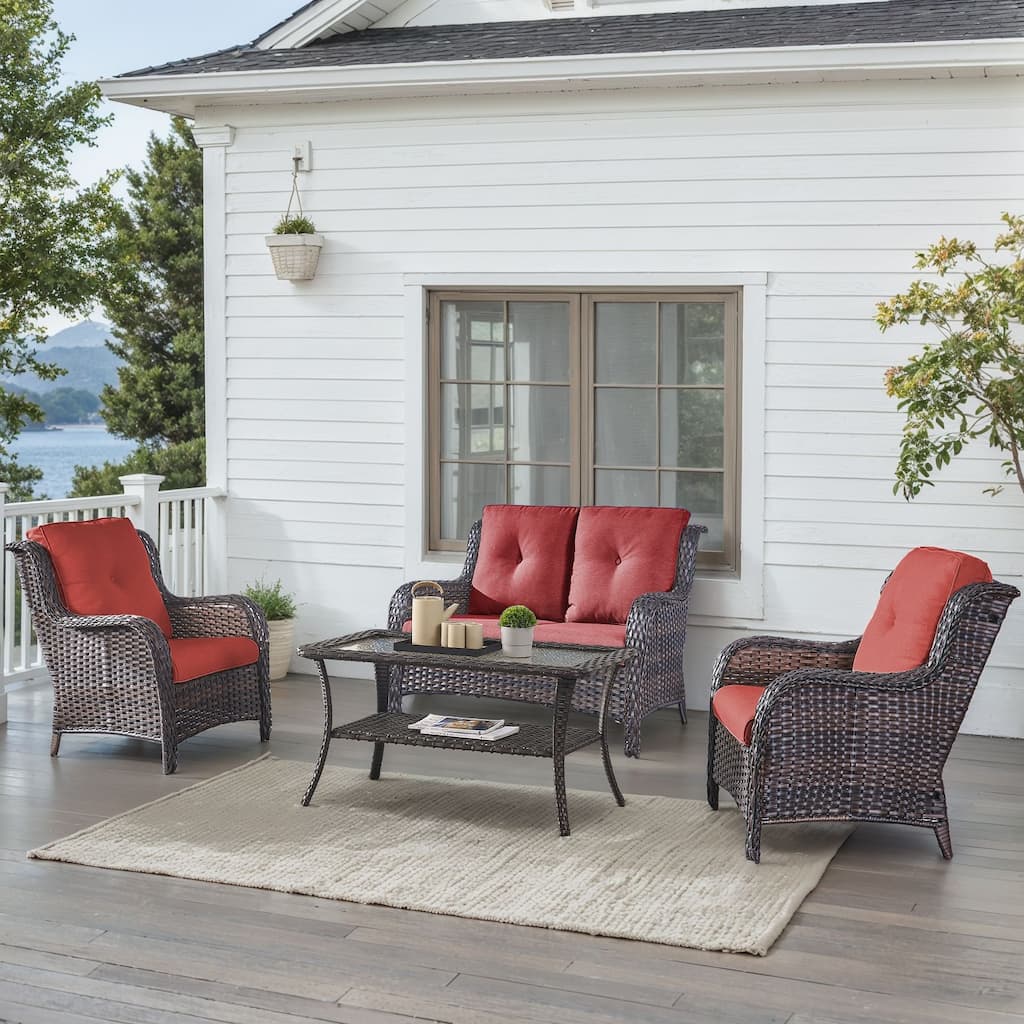 Outdoor Patio Chairs with Loveseat Table Brown-Red - Brown