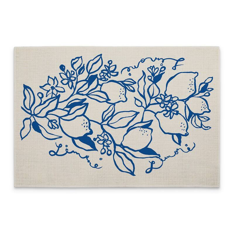 Cobalt Lemons 4-Pack Poly-Cotton Blend Placemats Manufactured in The USA Machine Washable Dryer Safe - Set of 4 - Multi