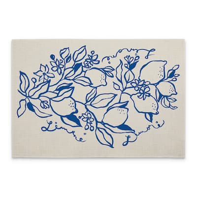 Cobalt Lemons 4-Pack Poly-Cotton Blend Placemats Manufactured in The USA Machine Washable Dryer Safe