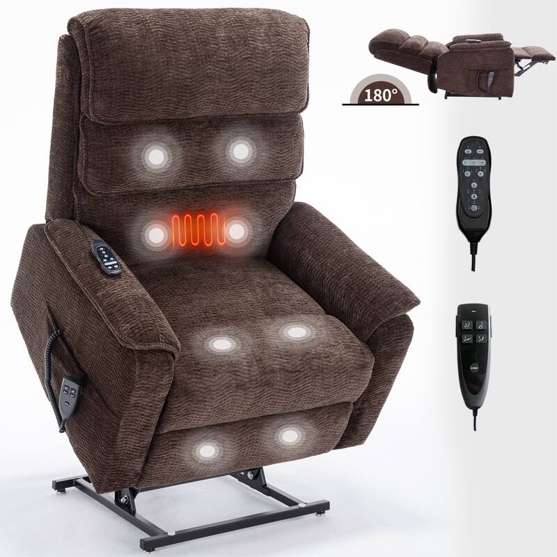 Chenille Dual Motor Infinite Power Lift Recliner Chair with Power-Remote, Heat Massage and Heavy Duty Motion Mechanism
