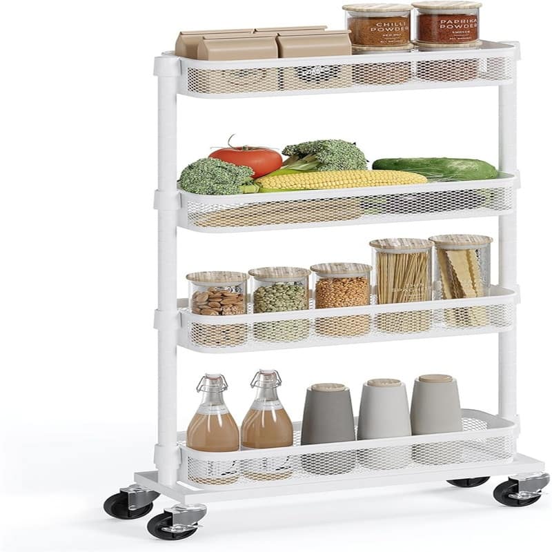 4 Tier Metal Rolling Cart with Wheels - 15.9"D x 5.3"W x 35.7"H