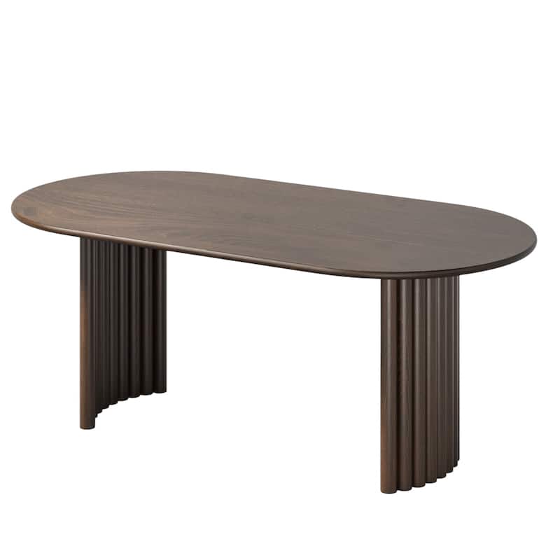 HomeRoots 79" Walnut Solid Wood Double Pedestal Base Oval Dining Table - 79.00 in. x 30.00 in. x 33.50 in.