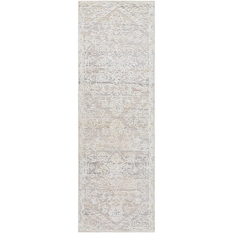 Livabliss Shabby Chic Piazza Medallion Area Rug - 2'6" x 8' - White/Gray