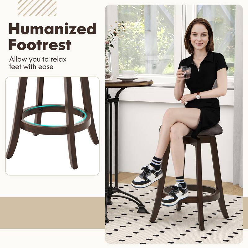 Gymax 24'' Counter Height Stools Set of 2 w/ Swivel Round Seat &