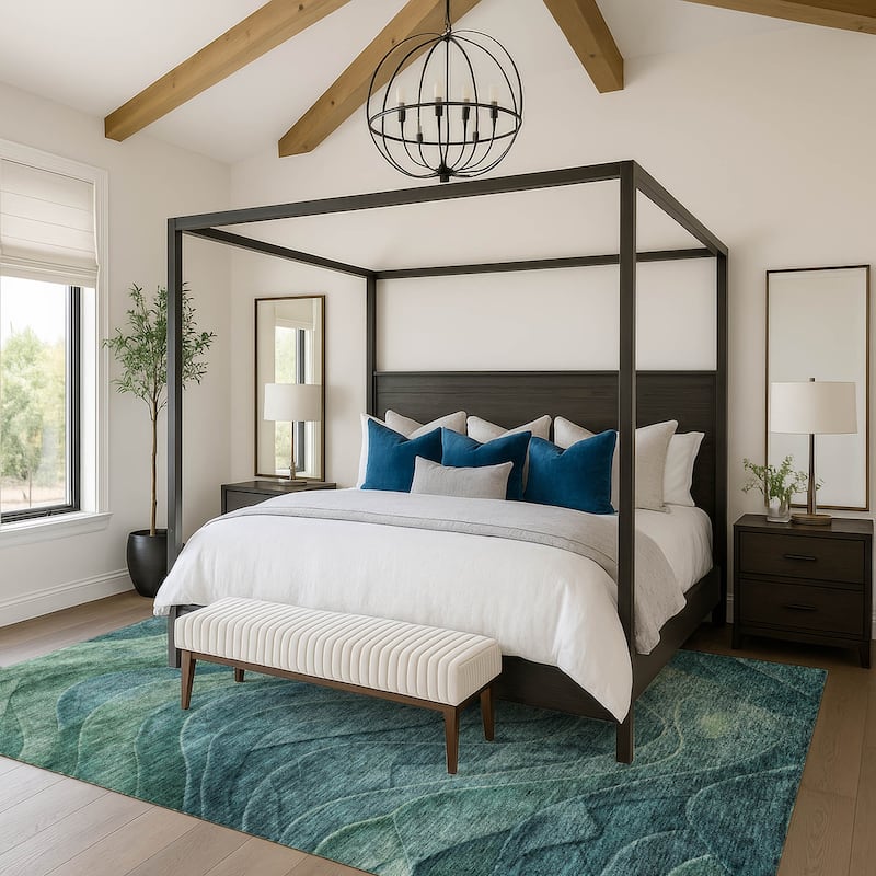 Premium Washable Super Soft Modern Waves Mayfield Rug - Teal - 5' x 7'6"