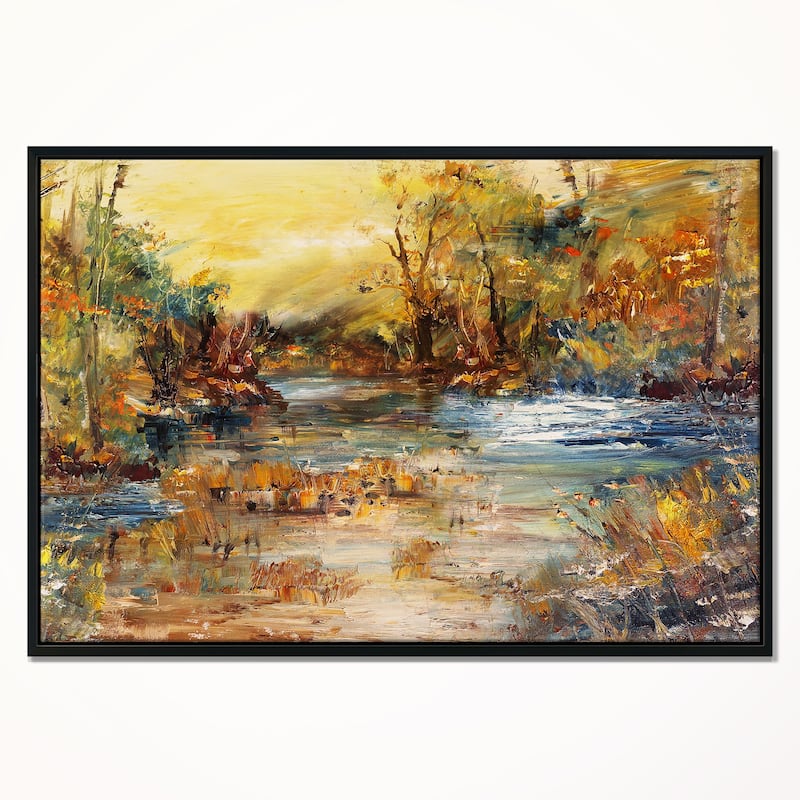 Designart "River in Forest " Landscape Framed Canvas Print
