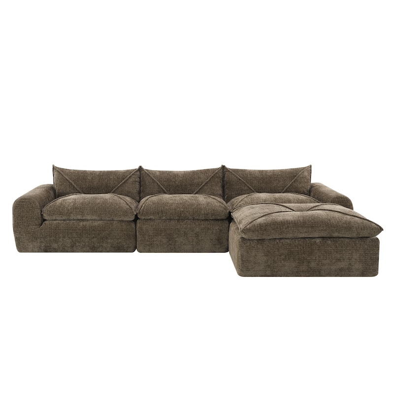 Particle Chenille Sectional Sofa Pull-line Pull-point Design Sofa with Movable Ottoman