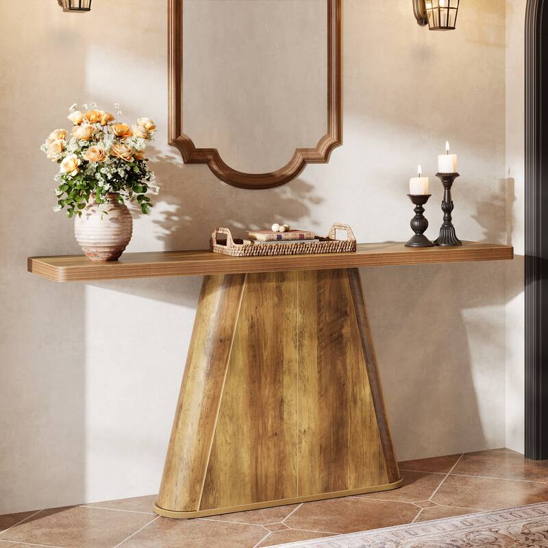 63 Inch Long Console Table, Wooden Sofa Table for Living Room - 63" L x 13.8" W x 31.9" H - Rustic Brown