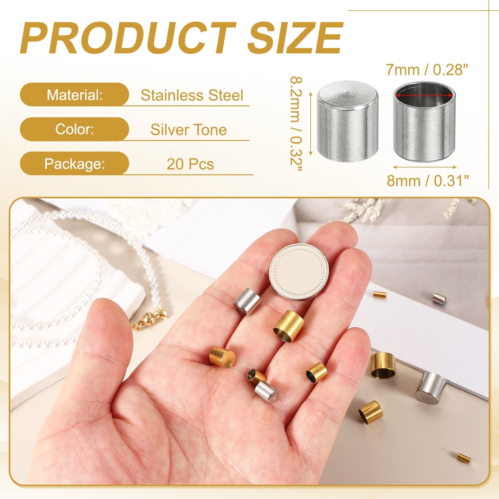 Stainless Steel Cord End Caps, End Cap Barrel Beads Leather Cord End Caps for Jewelry Making DIY