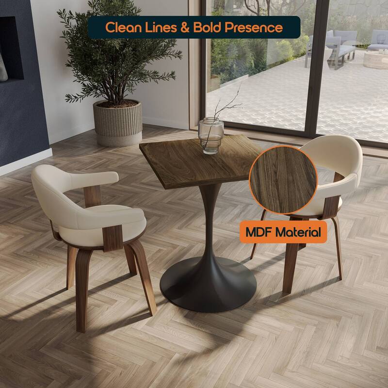 Verve 24 in. Wide Dining Table Square MDF Wood Tabletop in Black Stainless Steel Pedestal Base Accent Kitchen Table