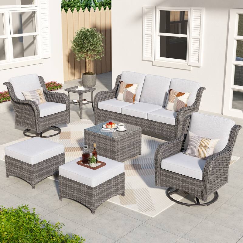 OVIOS 7-piece Patio Wicker Swivel Chairs Set