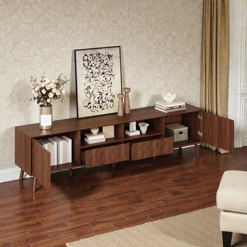 78" Modern TV Stand for TVs up to 85", Entertainment Center with Drawers, Solid Wood Legs & Cable Management