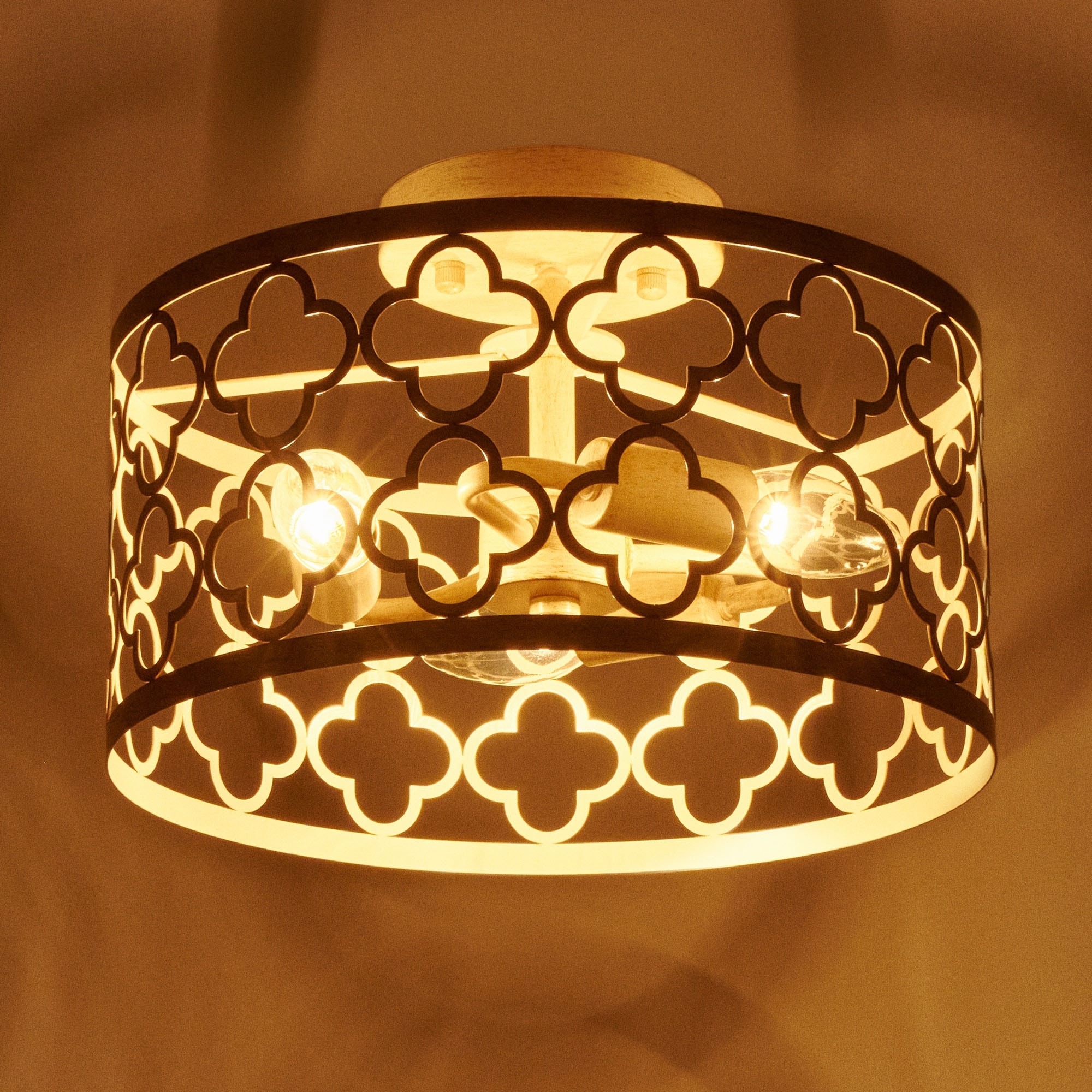 CO-Z 3-Light Vintage Semi Flush Mount Ceiling Light Fixture - On