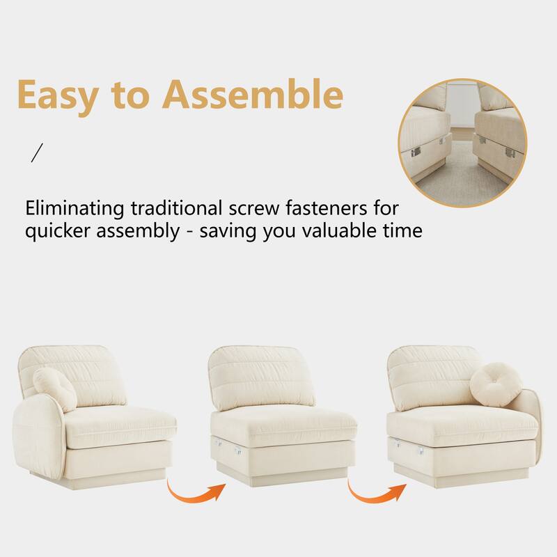 GDFStudio Alden Voss 137" Chenille Cloud 4-Seater Sofa with Quilted Back Cushions, Deep Seat