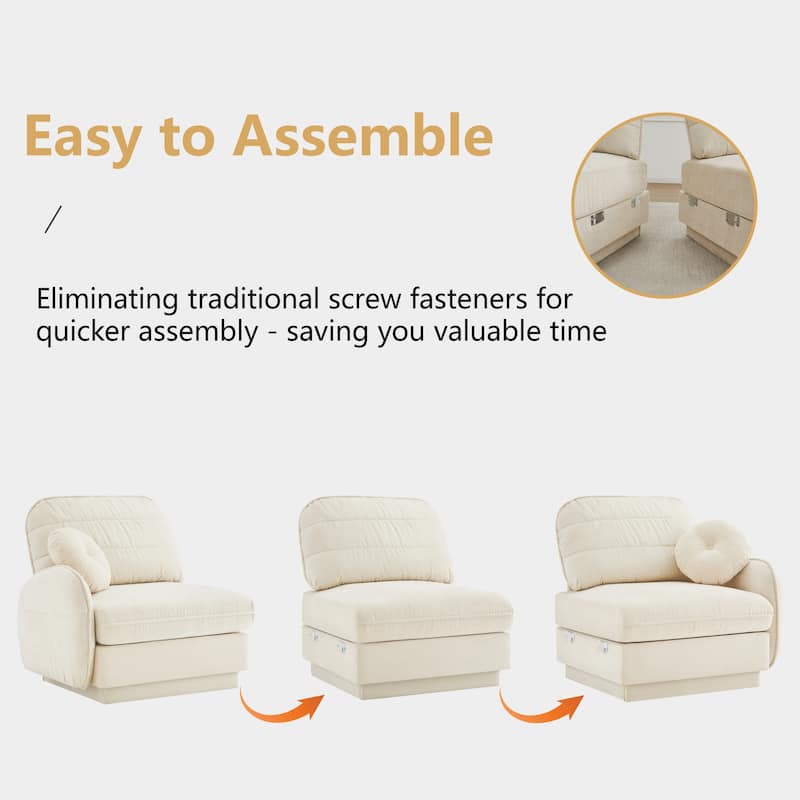 GDFStudio Sylvie Ashworth Chenille Cloud U-Shaped Loveseat Sofa with Movable Ottomans, Deep Seat